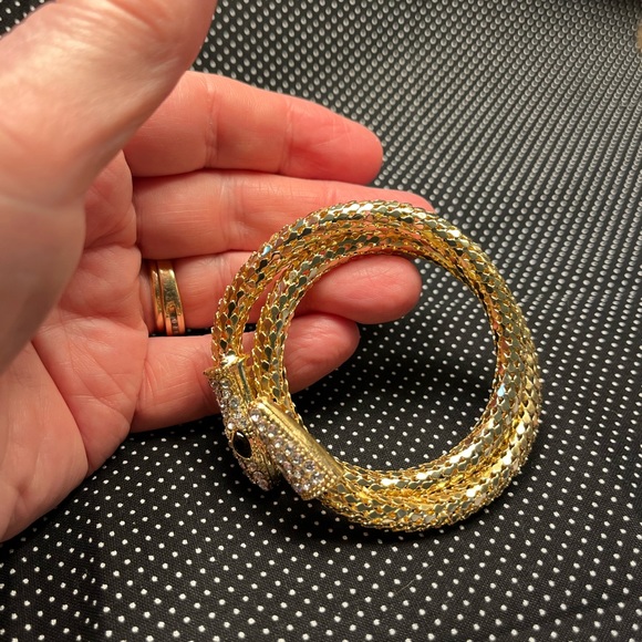 2296-ATT Inlaid Rhinestone Gold Tone Snake Bangle Bracelet - Picture 9 of 12